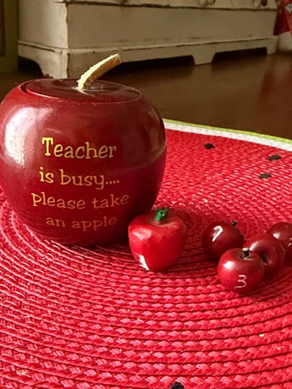 Teacher Apple Candle - Red Decorative Apple Accent